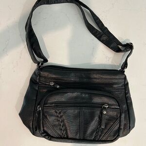 Black Leather Shoulder Bag with Adjustable Strap